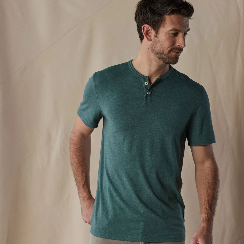 Front view of The Normal Brand's Active Puremeso Weekend Henley in the color Pine