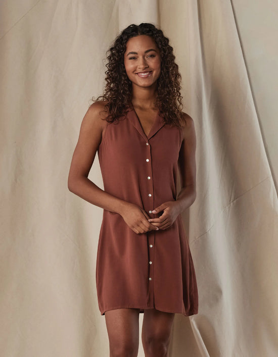 The Normal Brand's Aria Crepe Lapel Dress in the color Clay