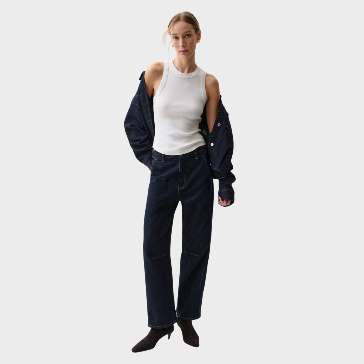 PISTOLA Beau Seamed Crescent Jean in the dark wash color Nightfall

