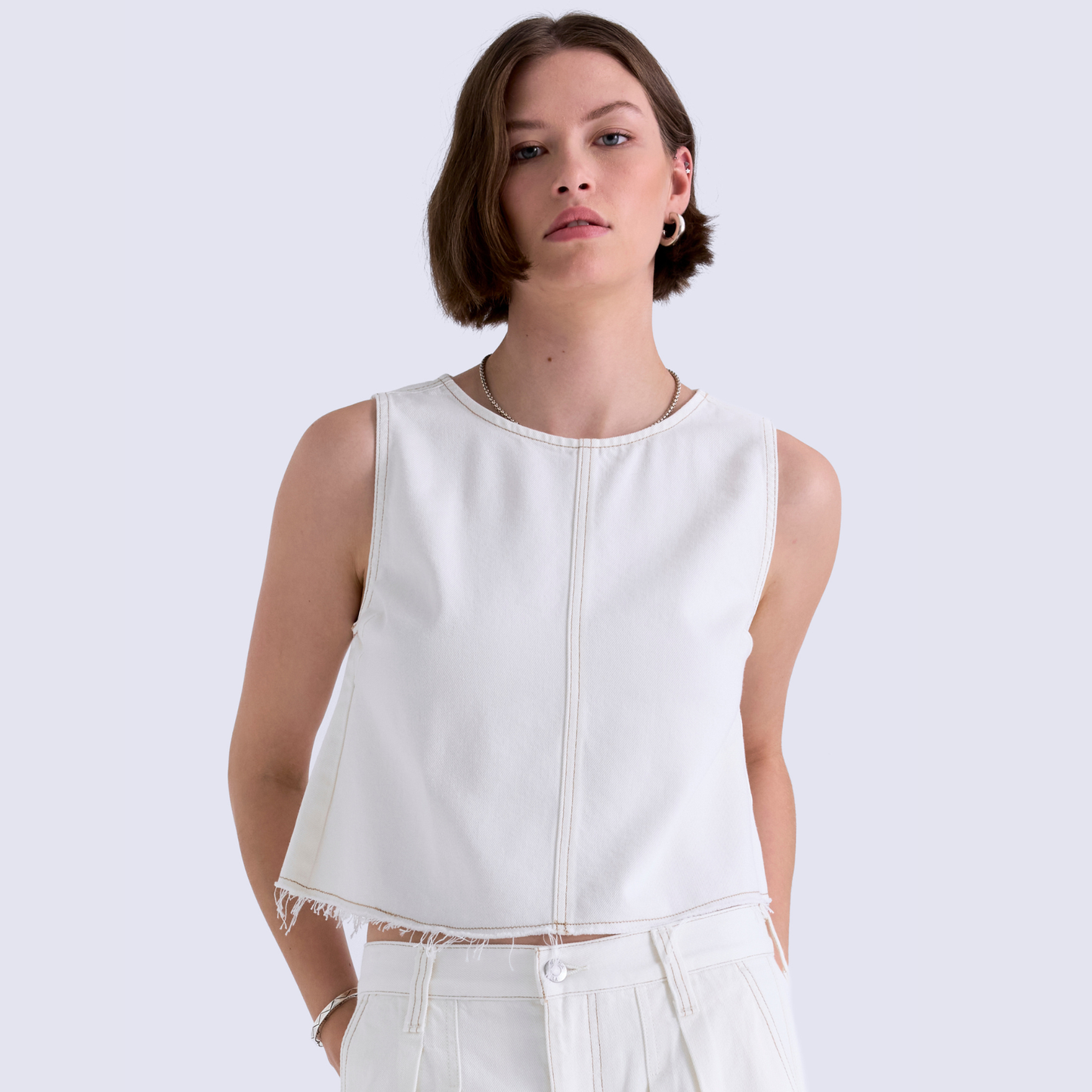 PISTOLA Rue Cropped Swing Top in Off White, available now at Harbour Thread boutique