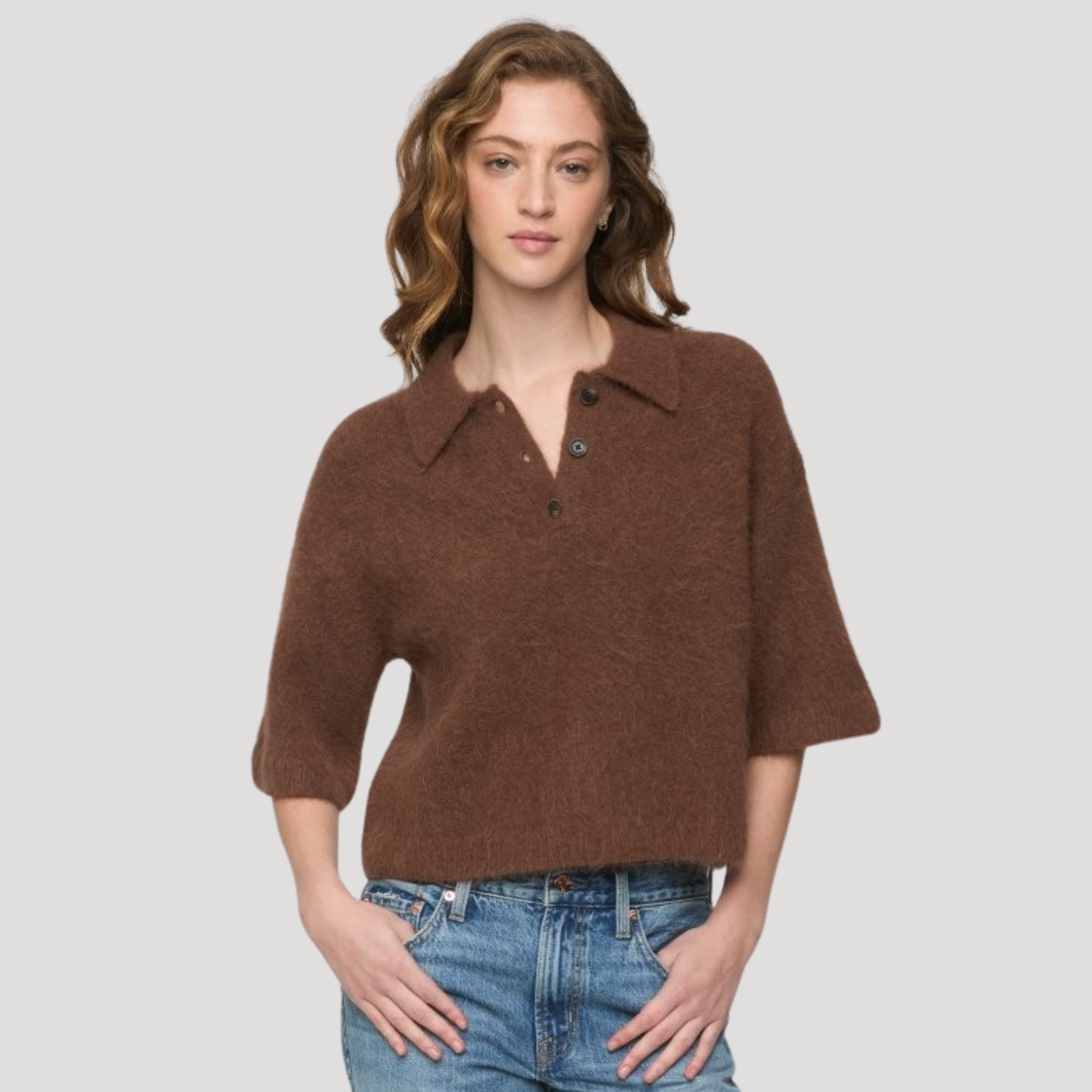 PISTOLA Nadya Alpaca Blend Boxy Polo Sweater in Roche