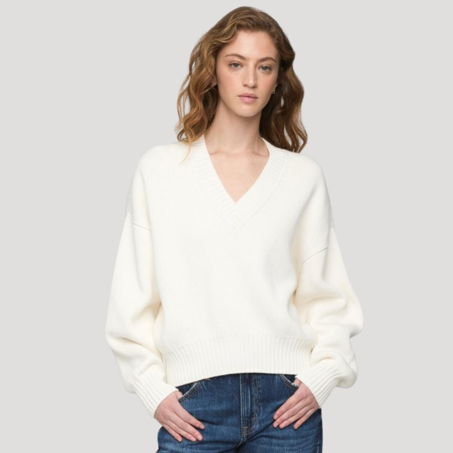 PISTOLA Nika Heavyweight V Neck Sweater in White