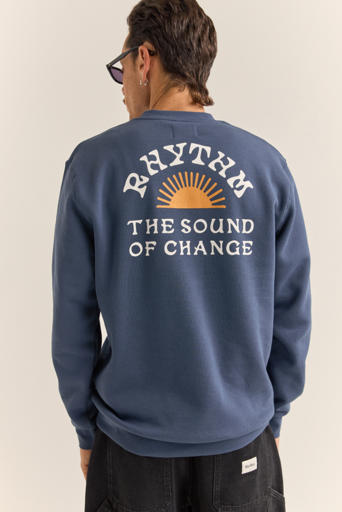
                      
                        Navy Awake Fleece Crew with custom Rhythm back graphic
                      
                    