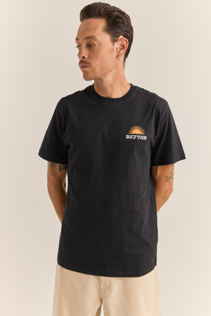 For casual cool style that can be worn any day of the week, throw on the comfortable Awake Short Sleeve Tee by Rhythm, now available at Harbour Thread. 