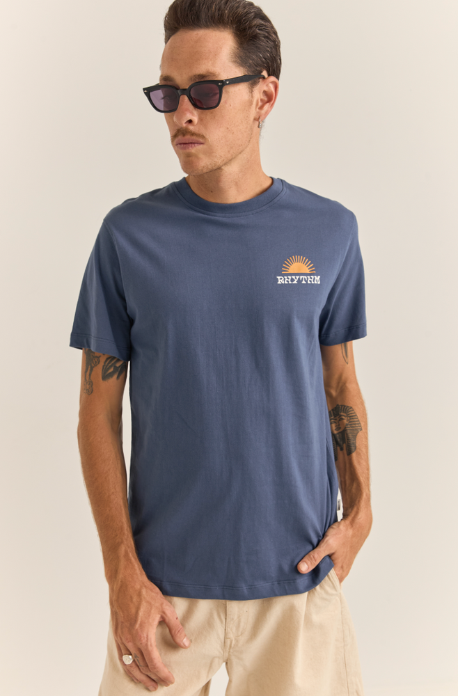 
                      
                        The Awake Short Sleeve Tee by Rhythm is available at Harbour Thread in the color Navy
                      
                    