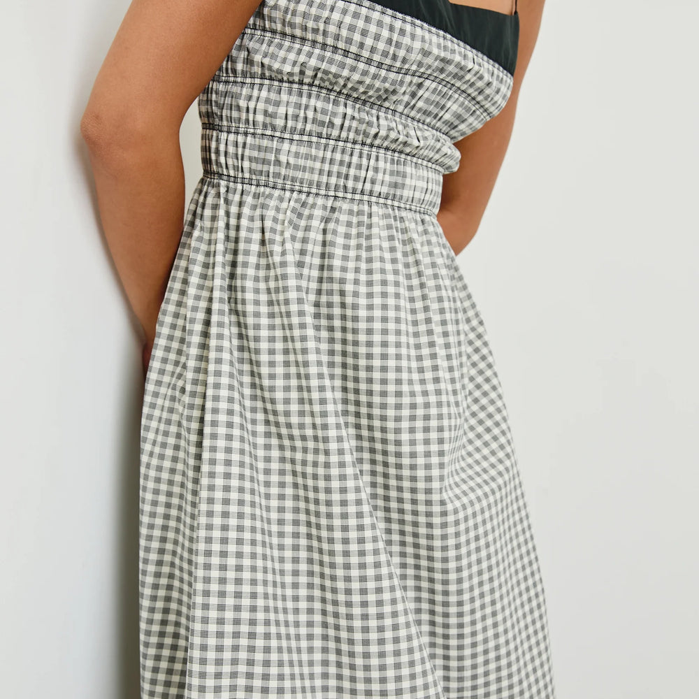 Shirred bodice sleeveless dress