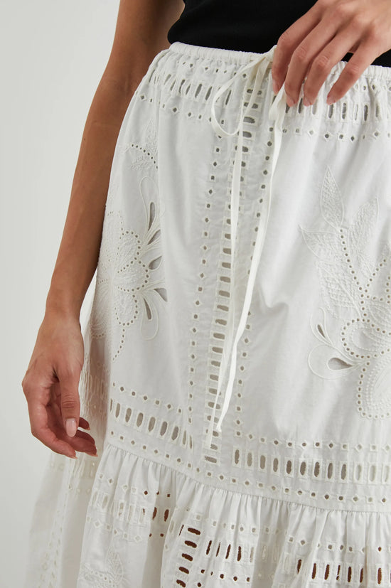 Design detail on the white Prina Skirt by Rails