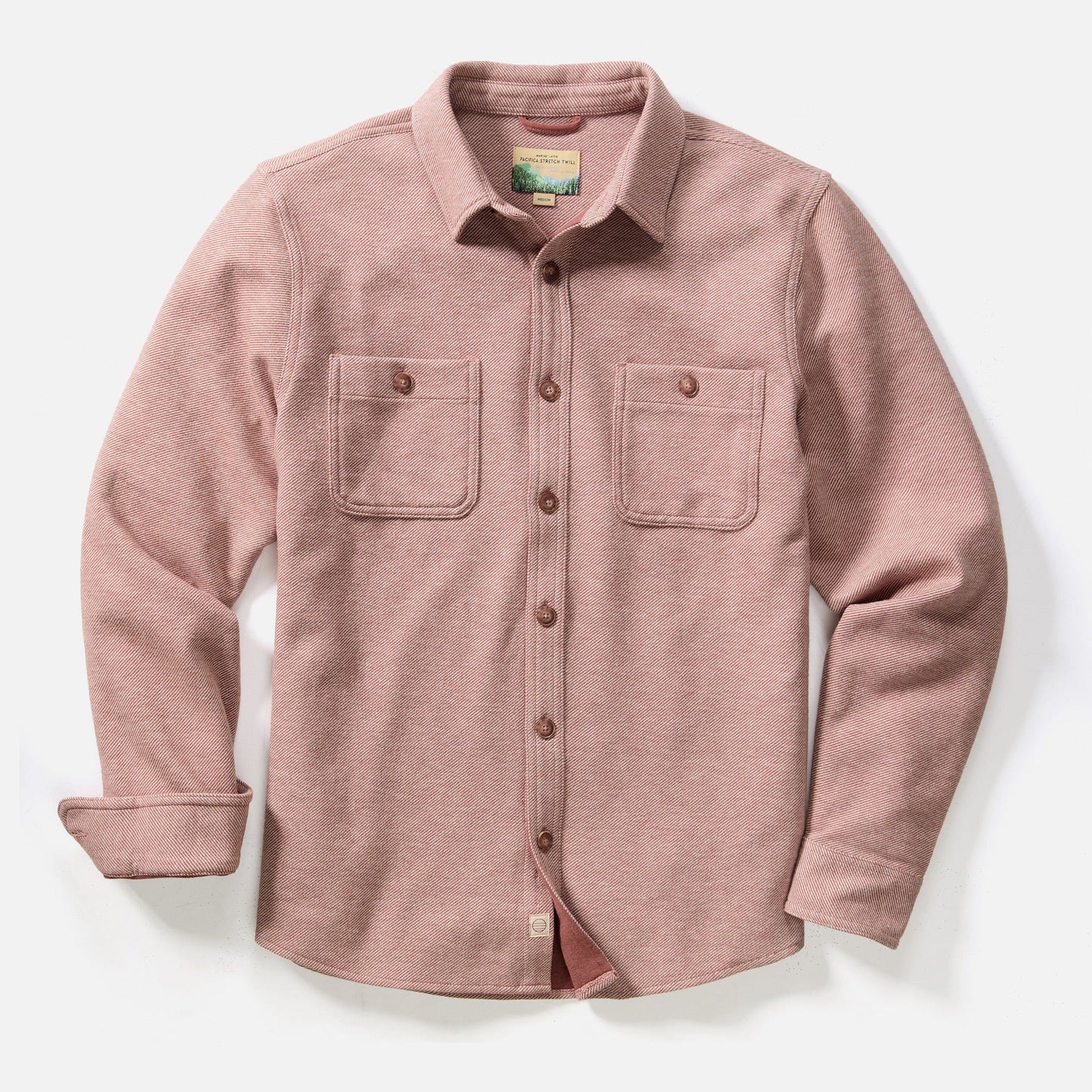 Marine Layer Men's Pacifica Stretch Twill Overshirt in the color Faded Red