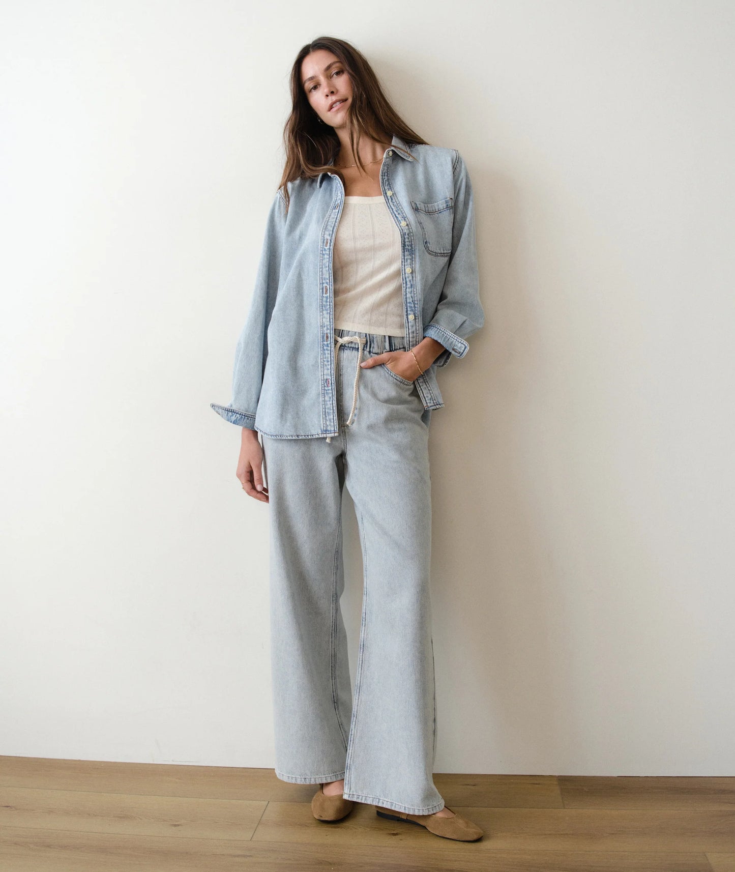 Marine Layer Ella Wide Leg Pant in Light Wash
