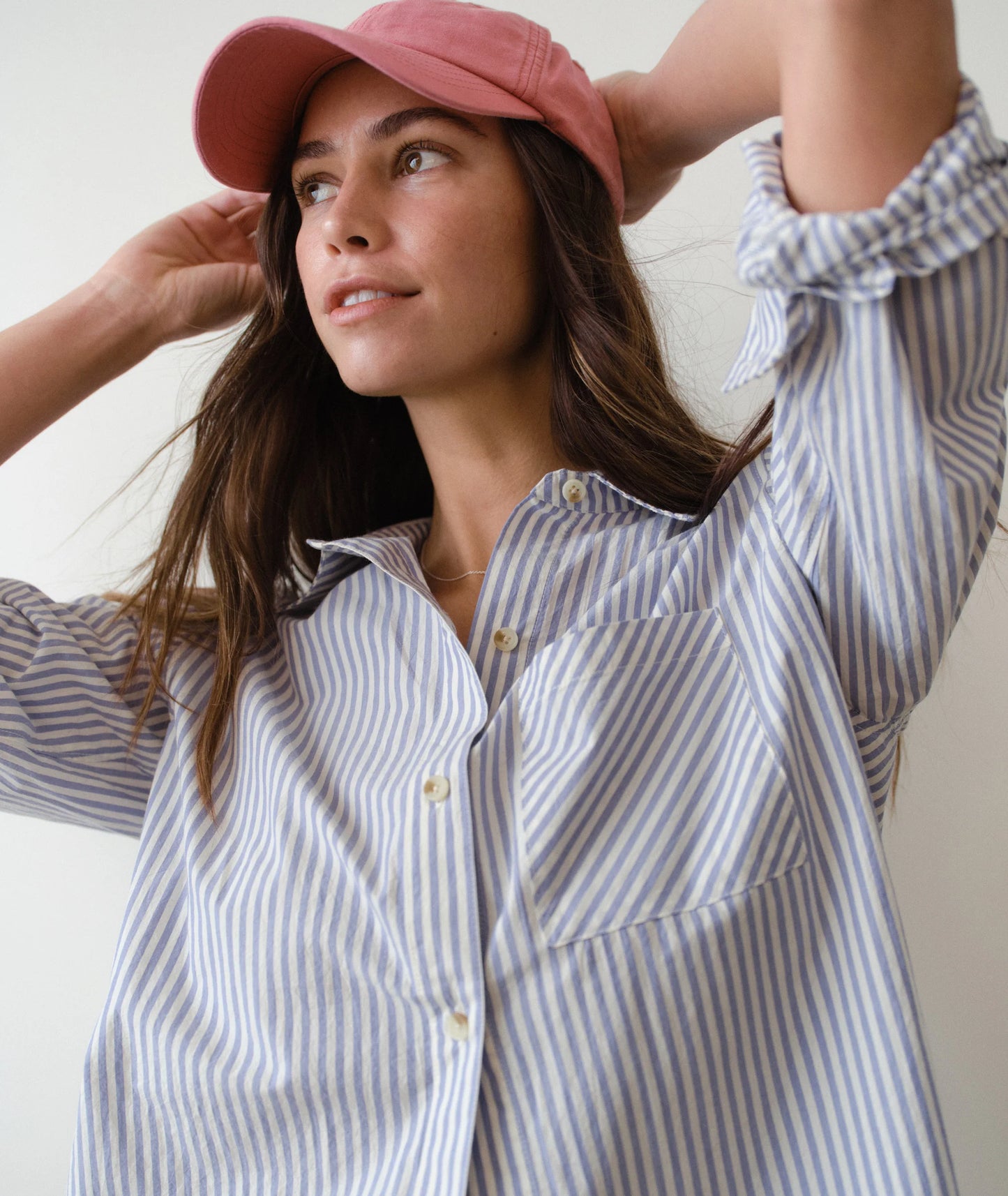 Blue striped women's button down shirt
