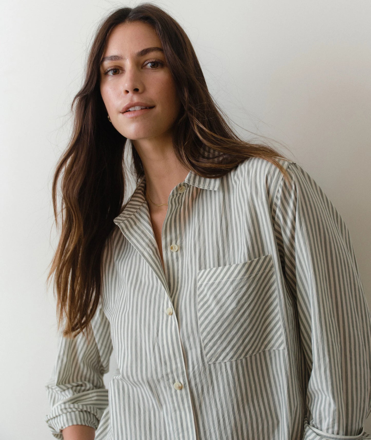 Women's green stripe button down shirt