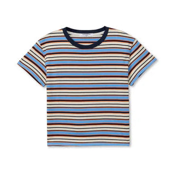 Perfect White Tee Dawn Ringer Stripe Tee in Pacific/Clementine Stripe