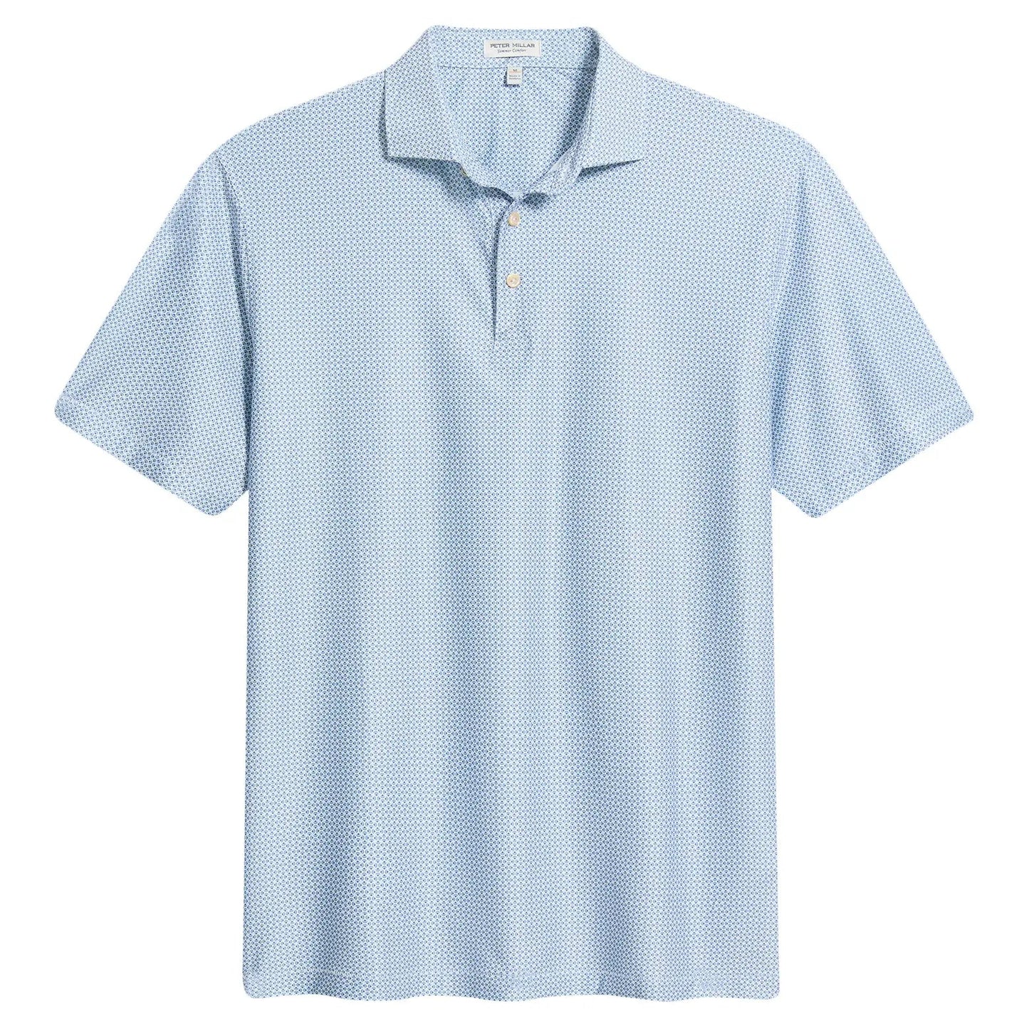 Peter Millar Rambla Performance Jersey Polo in the color White/Cottage Blue