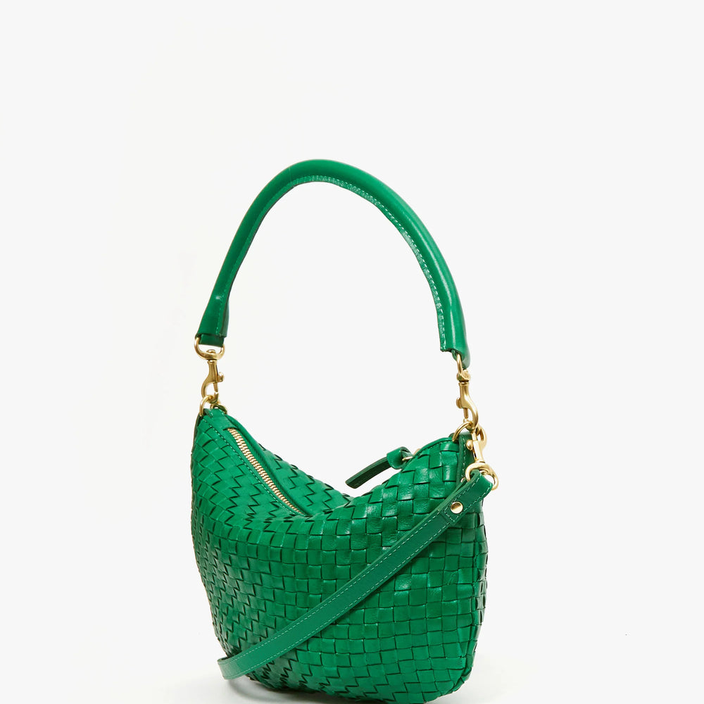 
                      
                        Side view of the Grass Woven Checker Petit Moyen Messenger Bag by Clare V.
                      
                    