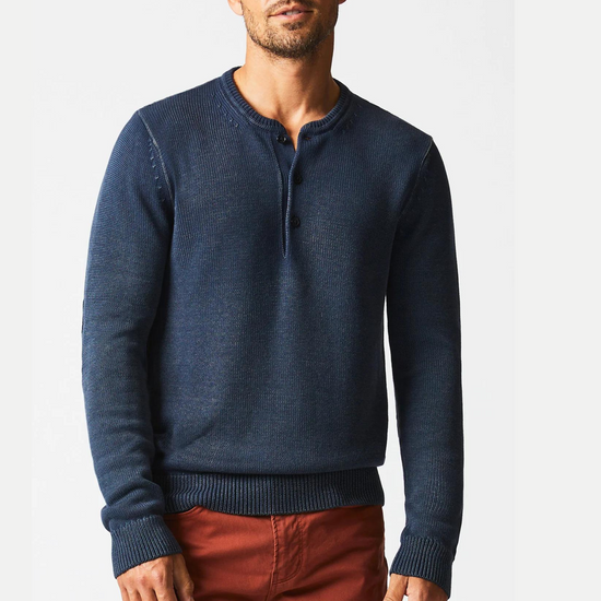 Load image into Gallery viewer, Billy Reid Garment Dyed Henley Sweater - Carbon Blue
