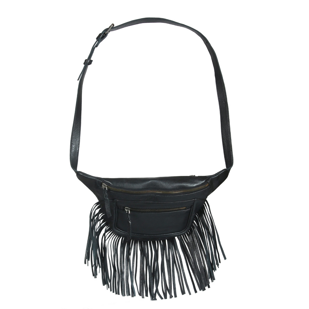 Cut N' Paste Jade Fringe Sling Travel Bag - Black