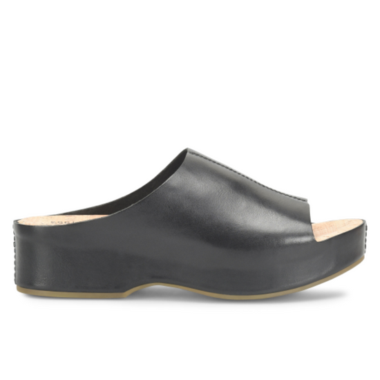 Black leather slide sandal by Kork-Ease