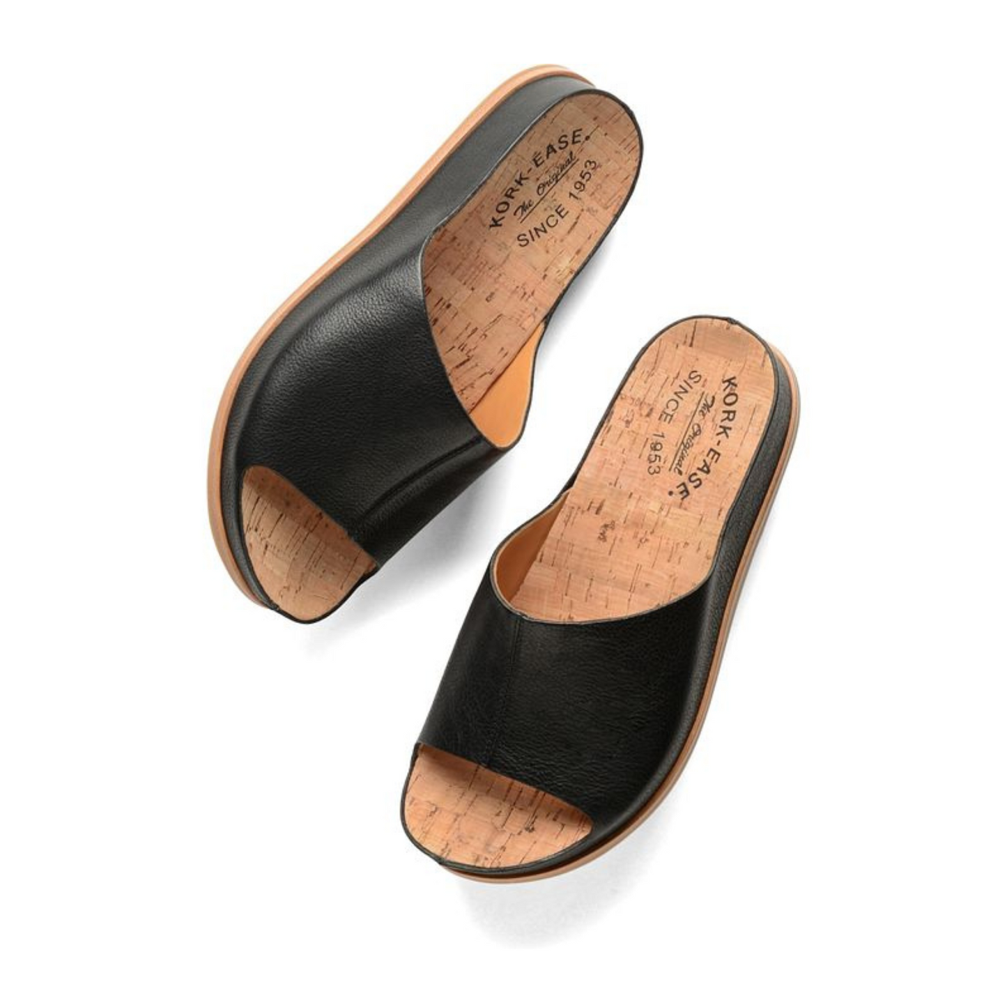 The black leather Tutsi Slide Sandal by Kork-Ease