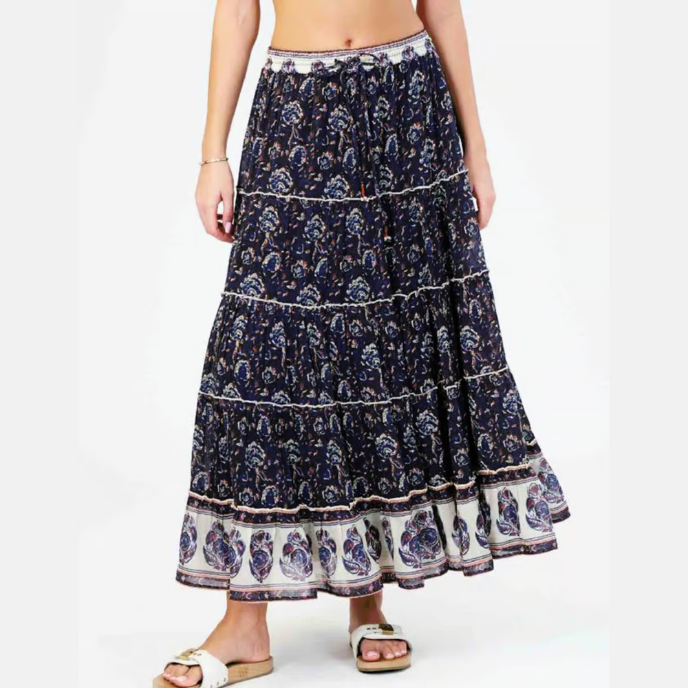 
                      
                        Front view of the Seren Printed Maxi Skirt by M.A.B.E., sold at Harbour Thread
                      
                    