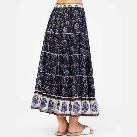 Back view of the Seren Printed Maxi Skirt by M.A.B.E., sold at Harbour Thread