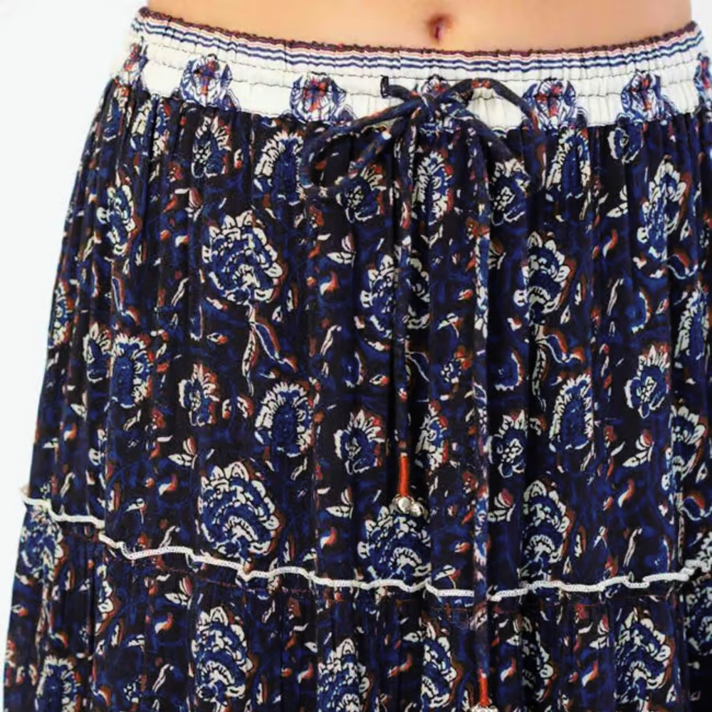 
                      
                        Front detail view of the Seren Printed Maxi Skirt by M.A.B.E., sold at Harbour Thread
                      
                    