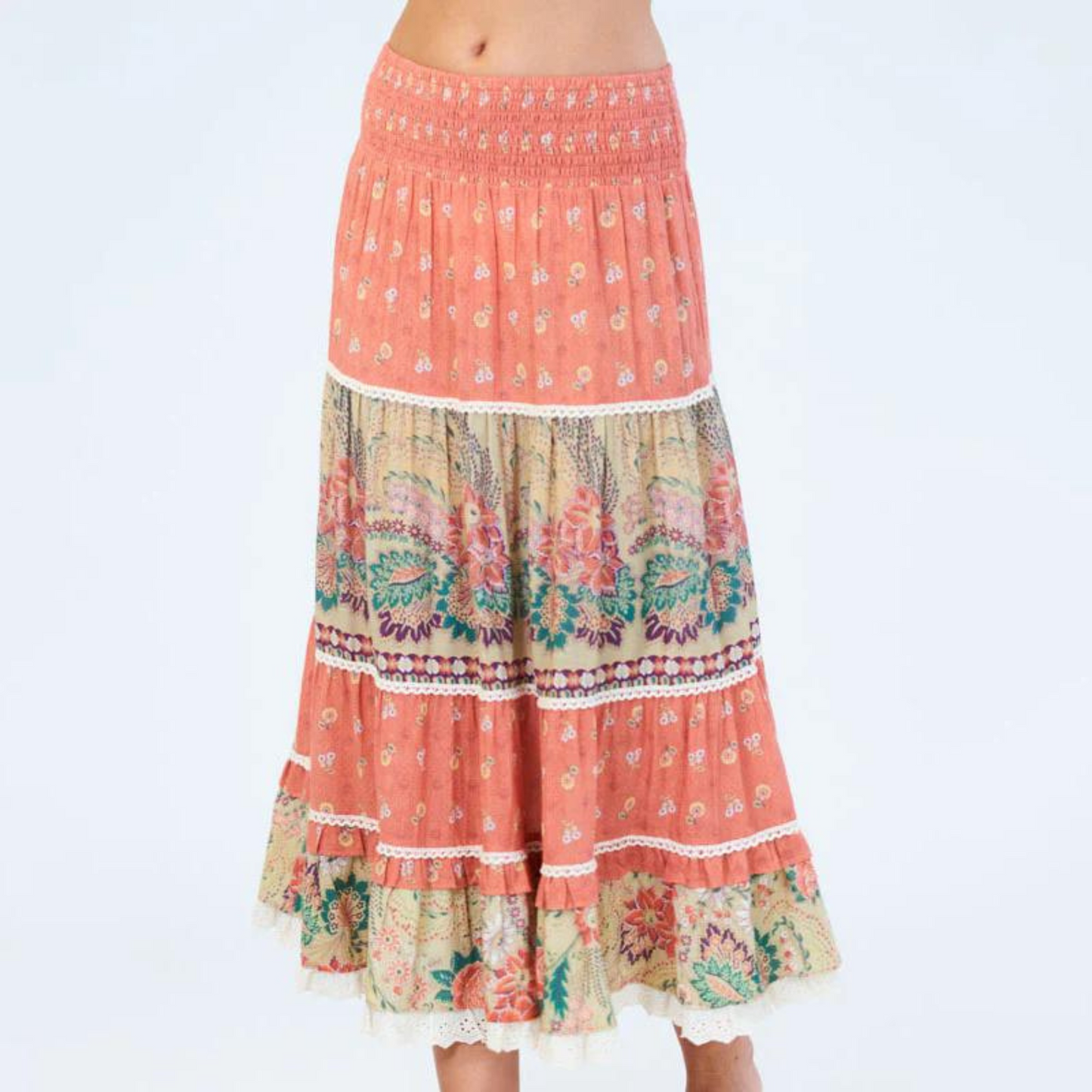 Front view of the Dulcie Printed Skirt by M.A.B.E.