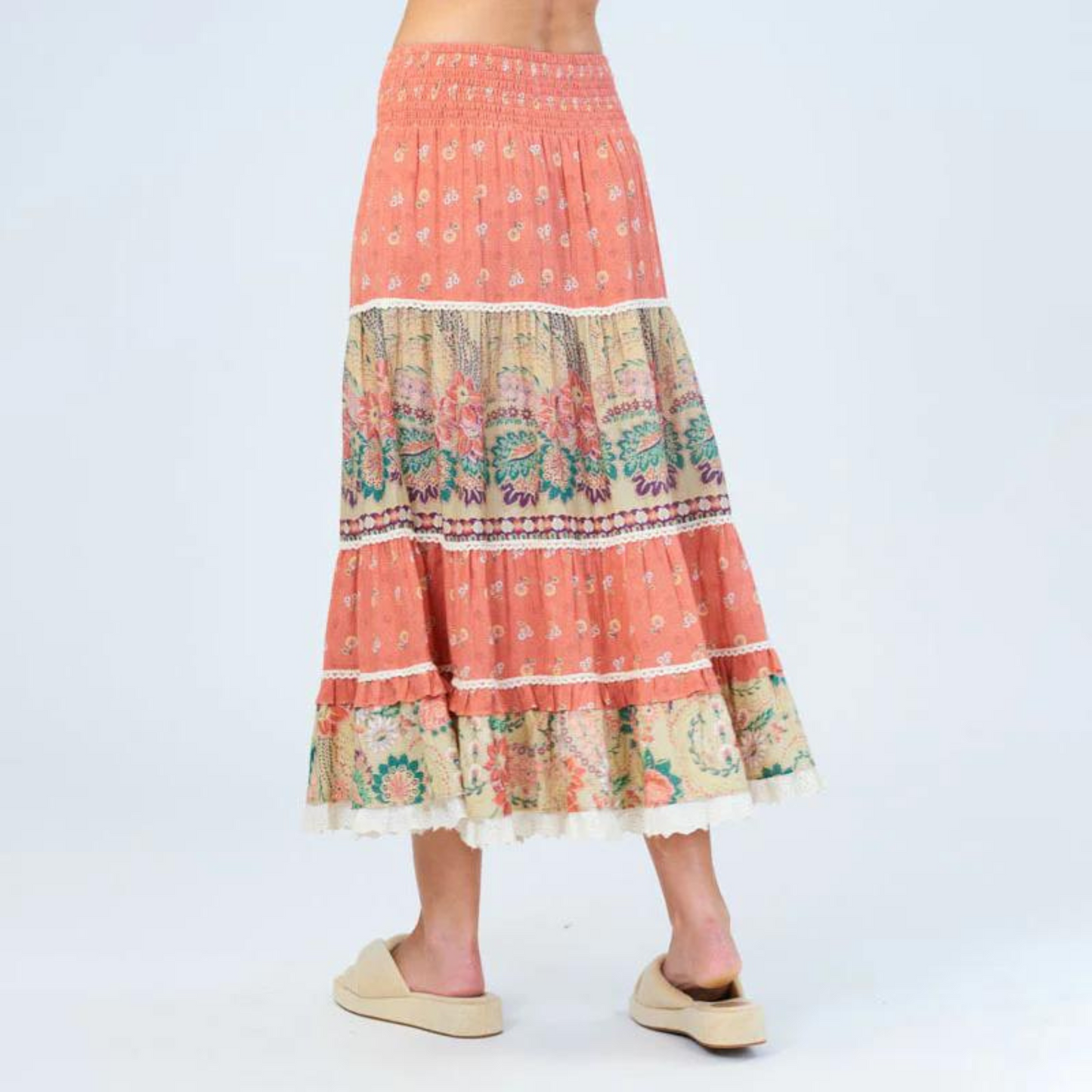 Back view of the Dulcie Printed Skirt by M.A.B.E.