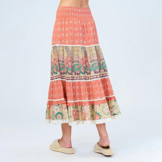 Back view of the Dulcie Printed Skirt by M.A.B.E.