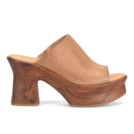 Side profile view of the brown leather Cassia Clog Platform Sandal by Kork-Ease