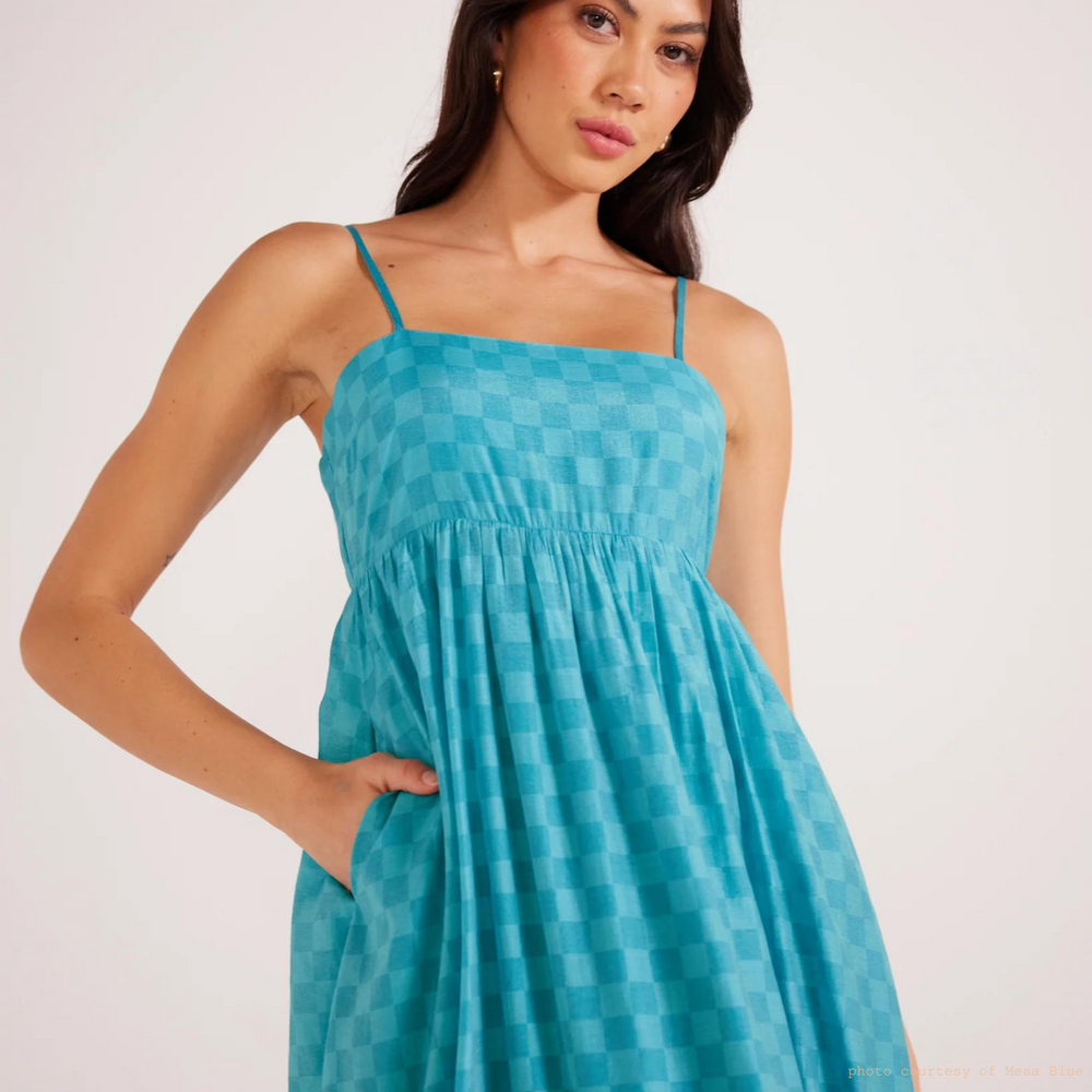 
                      
                        Front detail view of the MINKPINK Lucille Strappy Maxi Dress in the color Teal
                      
                    