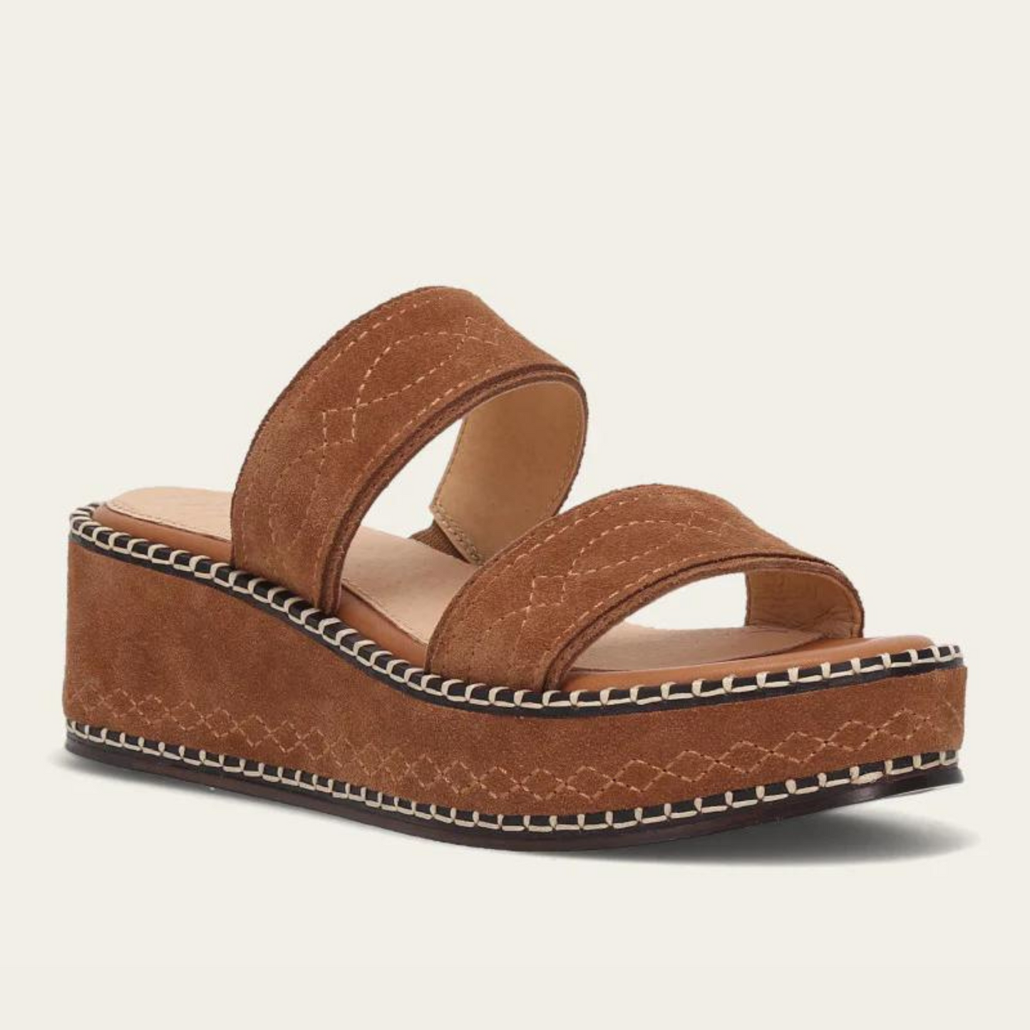 The FRYE Joy Woodstock 2 Band Platform Slide in the color Bark