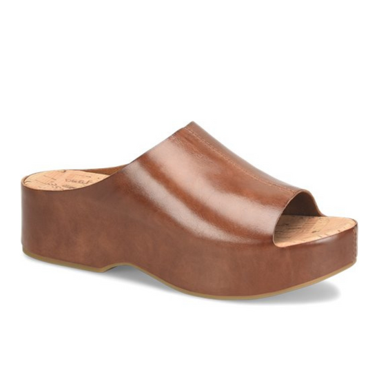 Women's brown leather flatform slide sandal by Kork-Ease