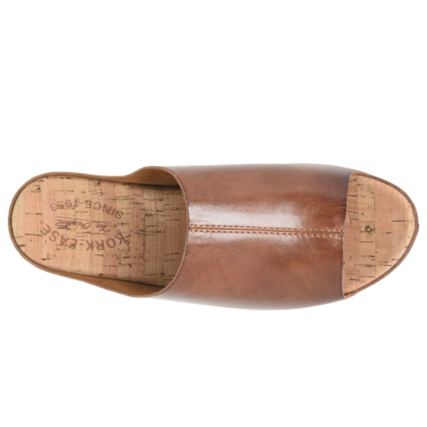 Top view of the Women's brown leather flatform slide sandal by Kork-Ease