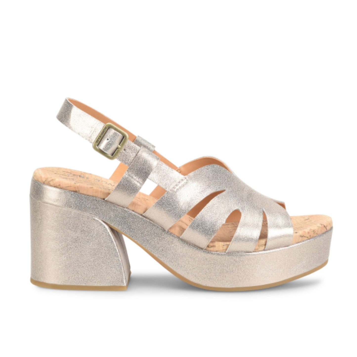 Side profile view of the Gold leather upper Paschal Slingback Sandal by Kork-Ease