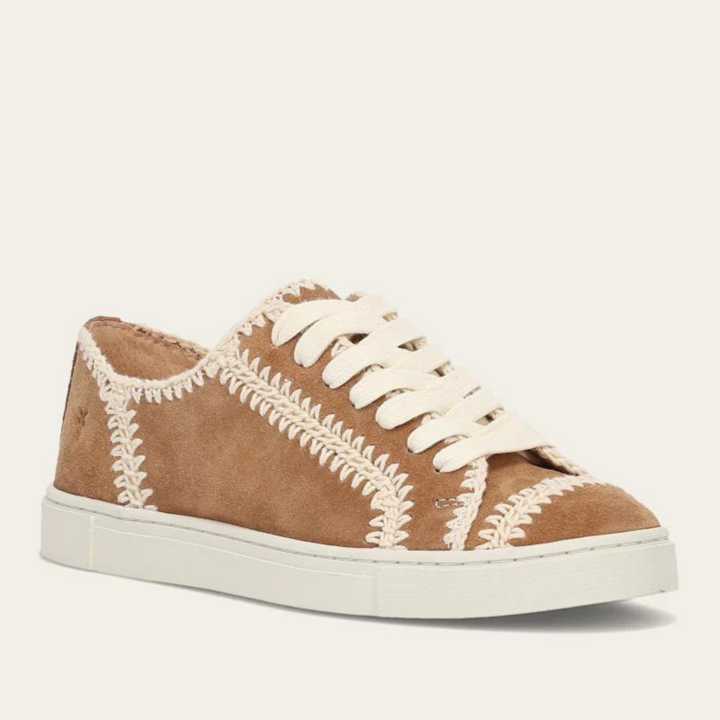 Women's almond color crochet stitched low top lace up sneaker by FRYE