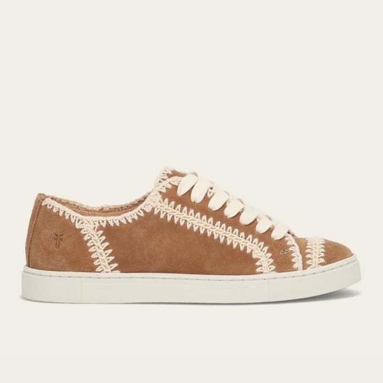 Women's almond color crochet stitched low top lace up sneaker by FRYE