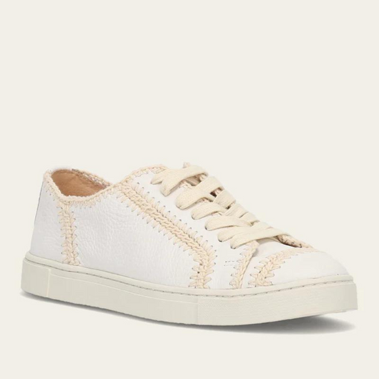Women's white crochet stitched low top lace up sneaker by FRYE