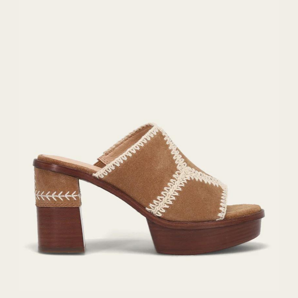 FRYE's Pipa Crochet Platform Sandal in the color Almond