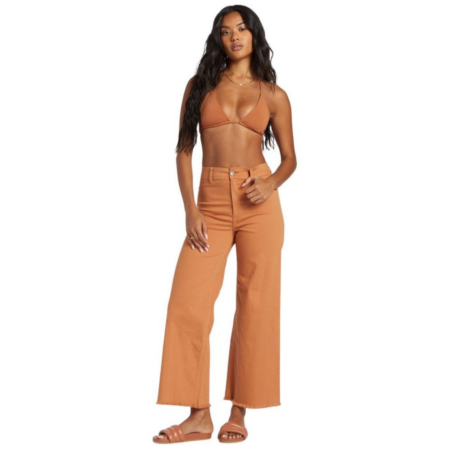 Front view of the Billabong Free Fall High-Waisted Pants in the color Toffee
