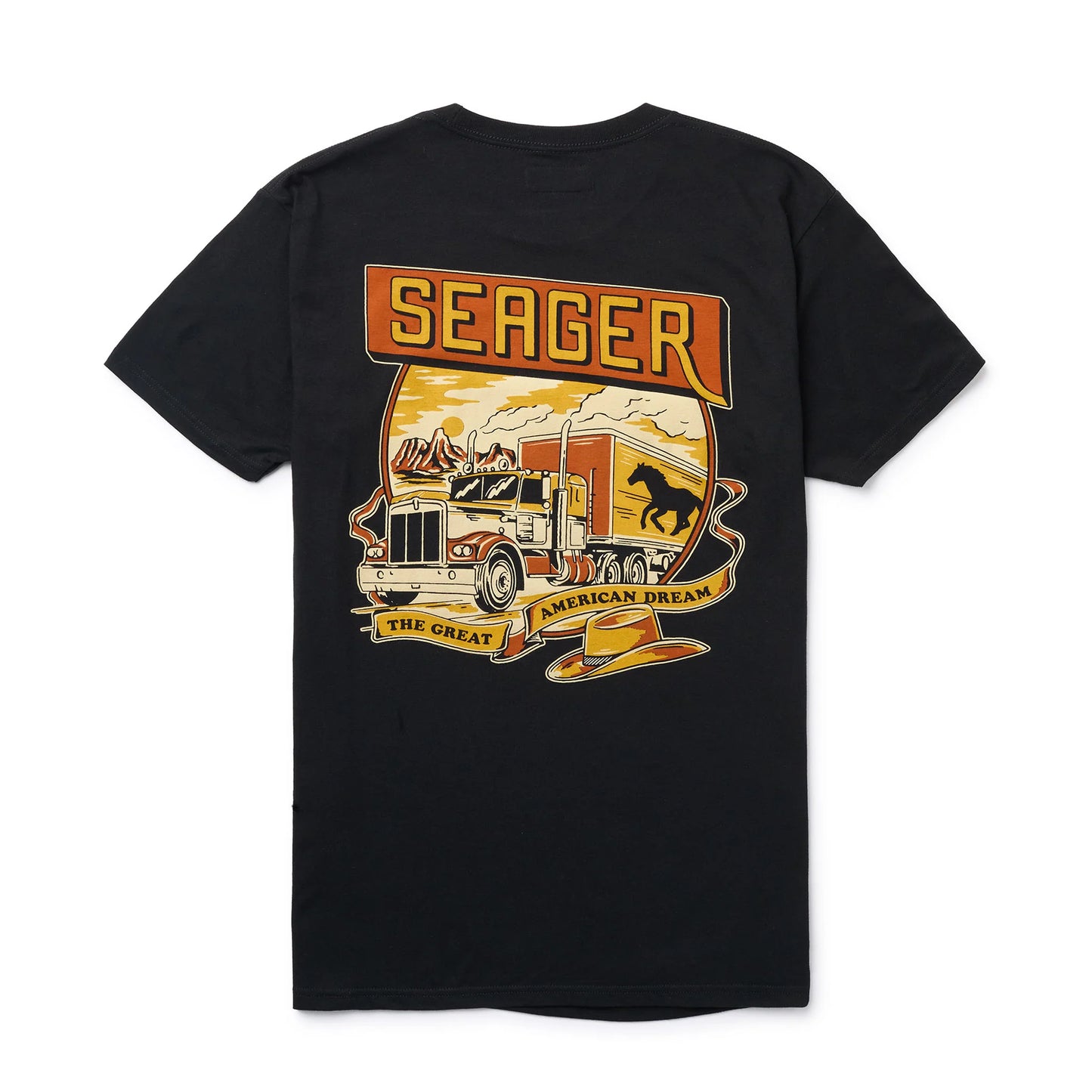 Back view of the Black Trucking Tee by Seager