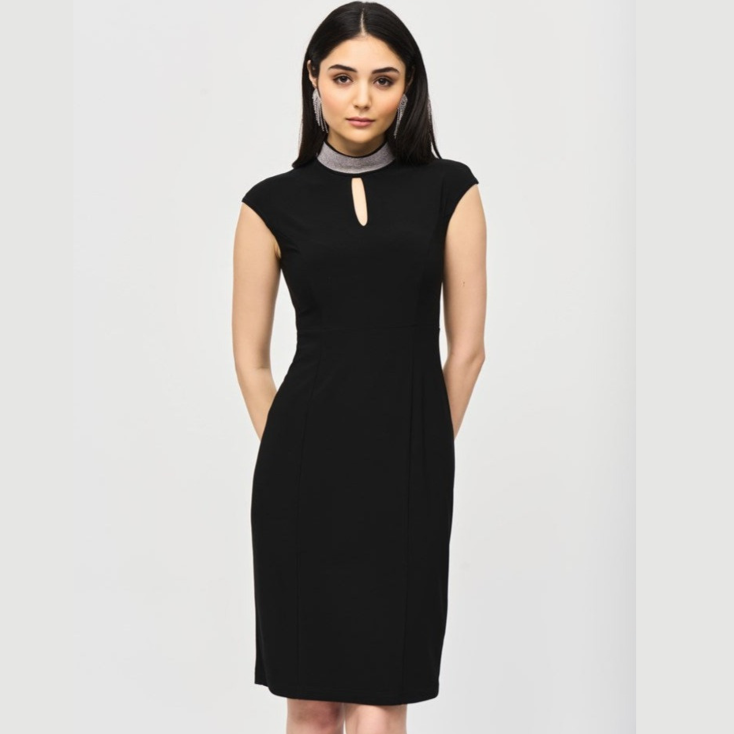 Joseph Ribkoff Embellished Choker Collar Sheath Dress 243313, Black / 8 (UK 10) Joseph Ribkoff Embellished Choker Collar Sheath Dress 243313, Black / 8 (UK 10)