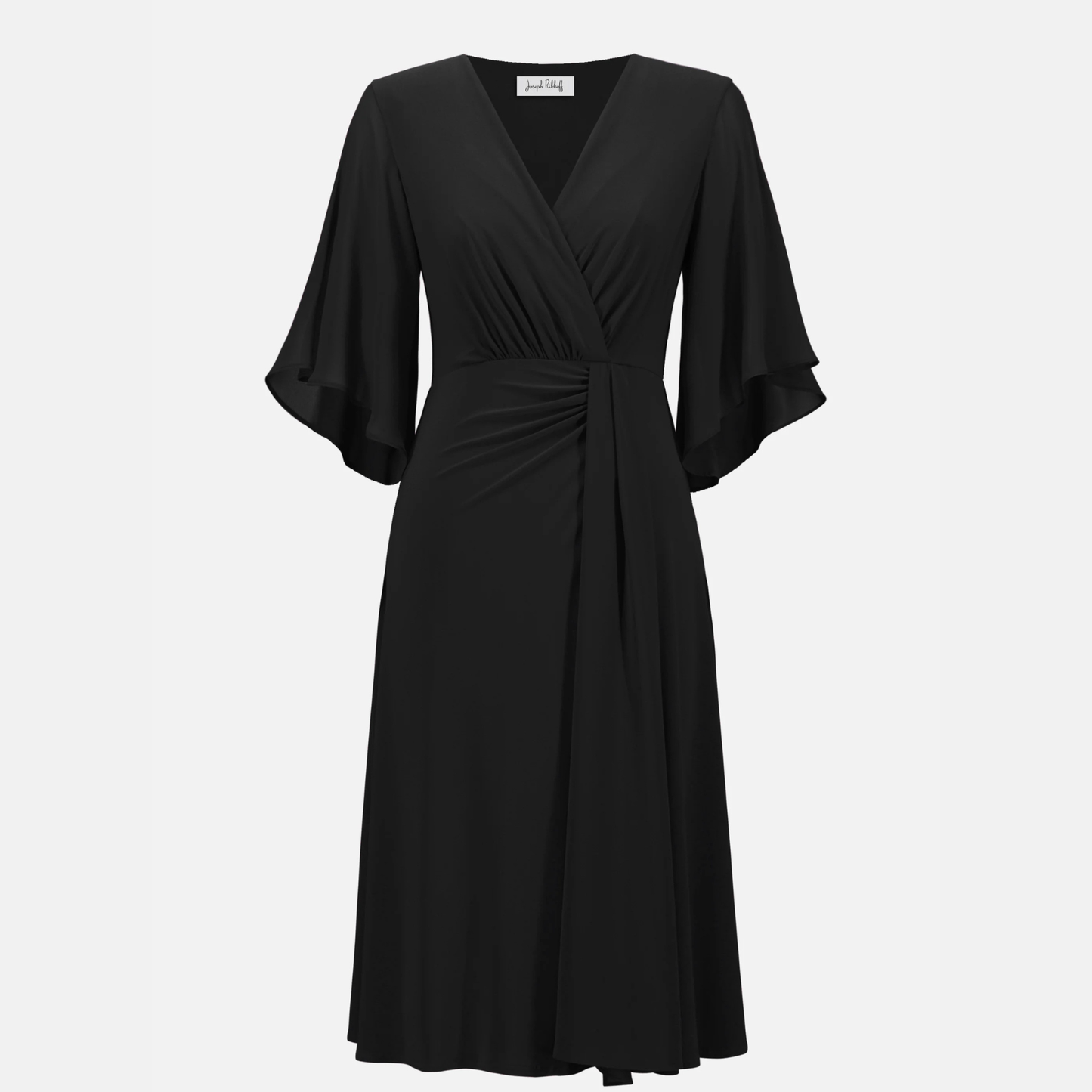 The Silky Knit Fit and Flare Dress With Chiffon Draped Sash in the color black