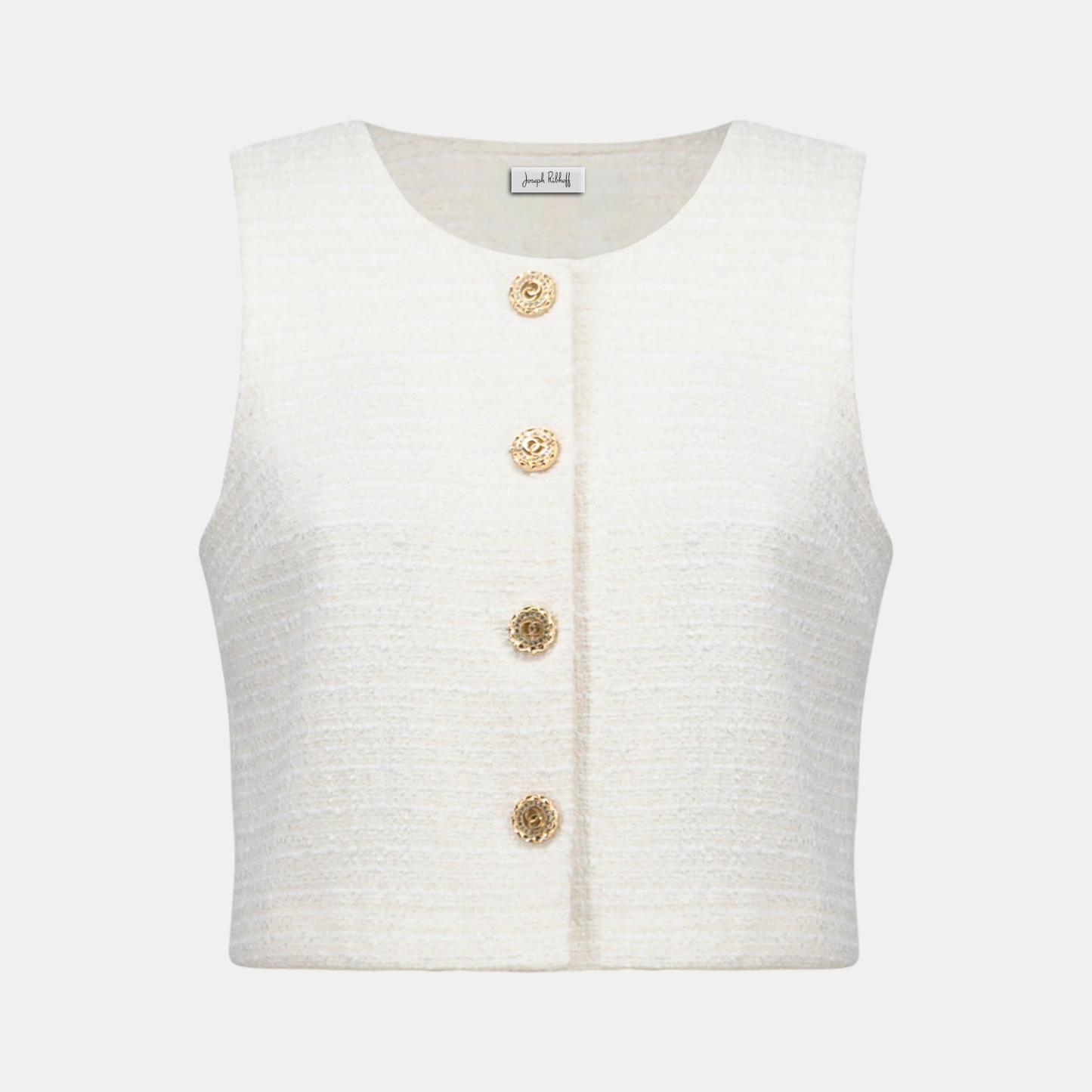 The Joseph Ribkoff Bouclé Sleeveless Vest With Gold Buttons in the color Off White