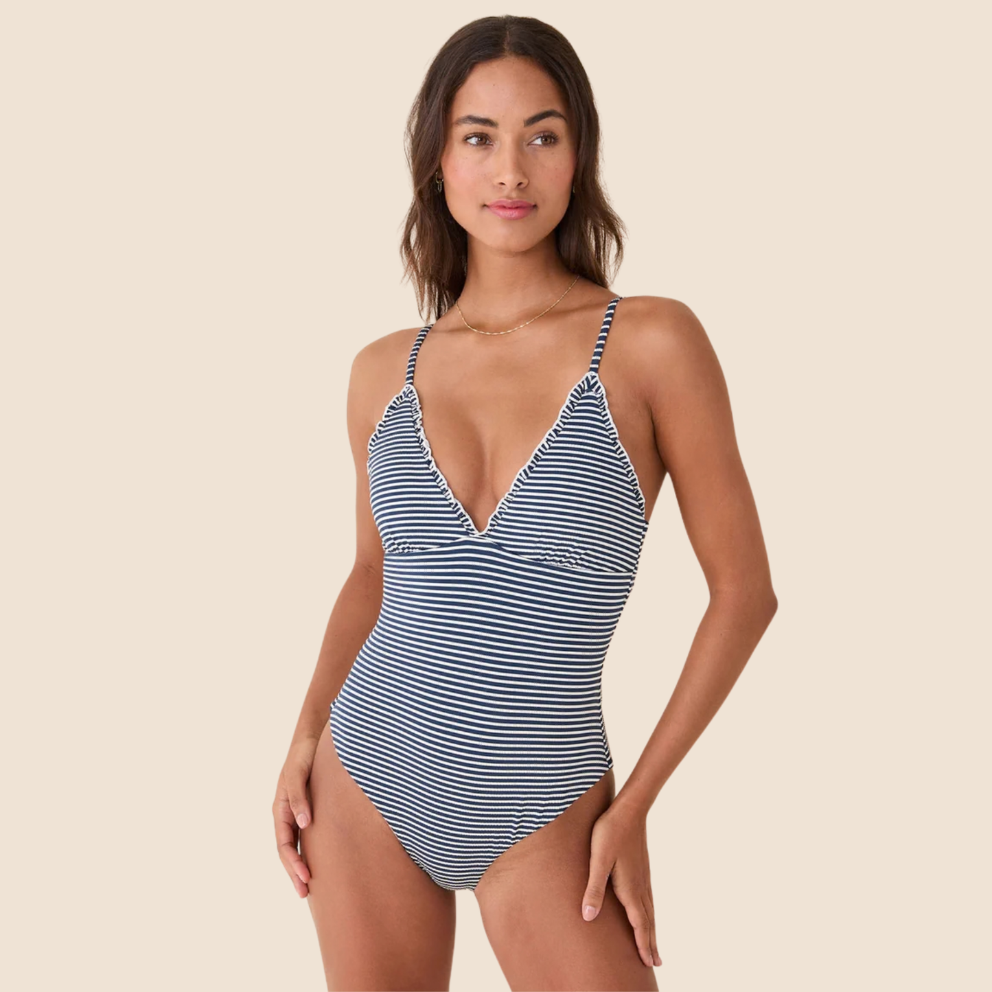 Andie Swim Rosarito One Piece in Cadet Seersucker Stripe