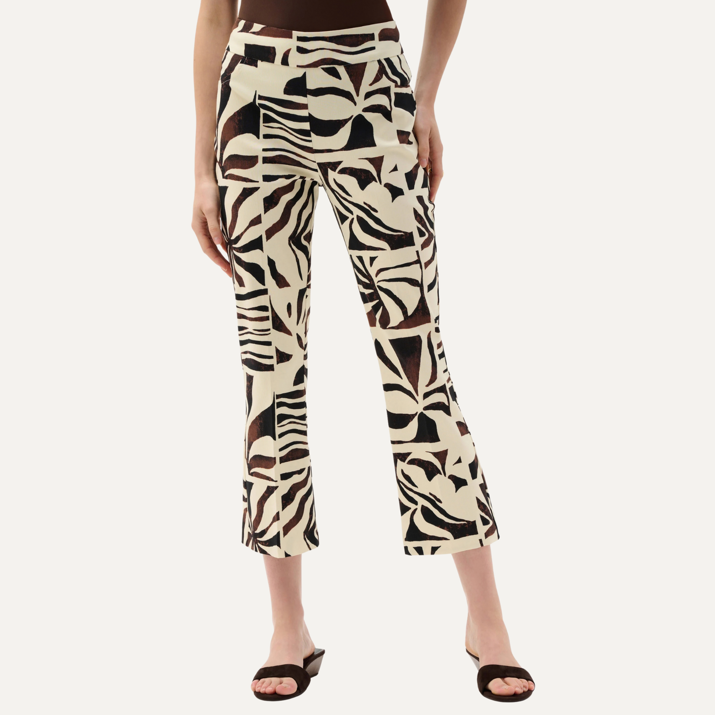 Joseph Ribkoff Millennium Tropical Print Flared Pull-On Pants in Beige Multi