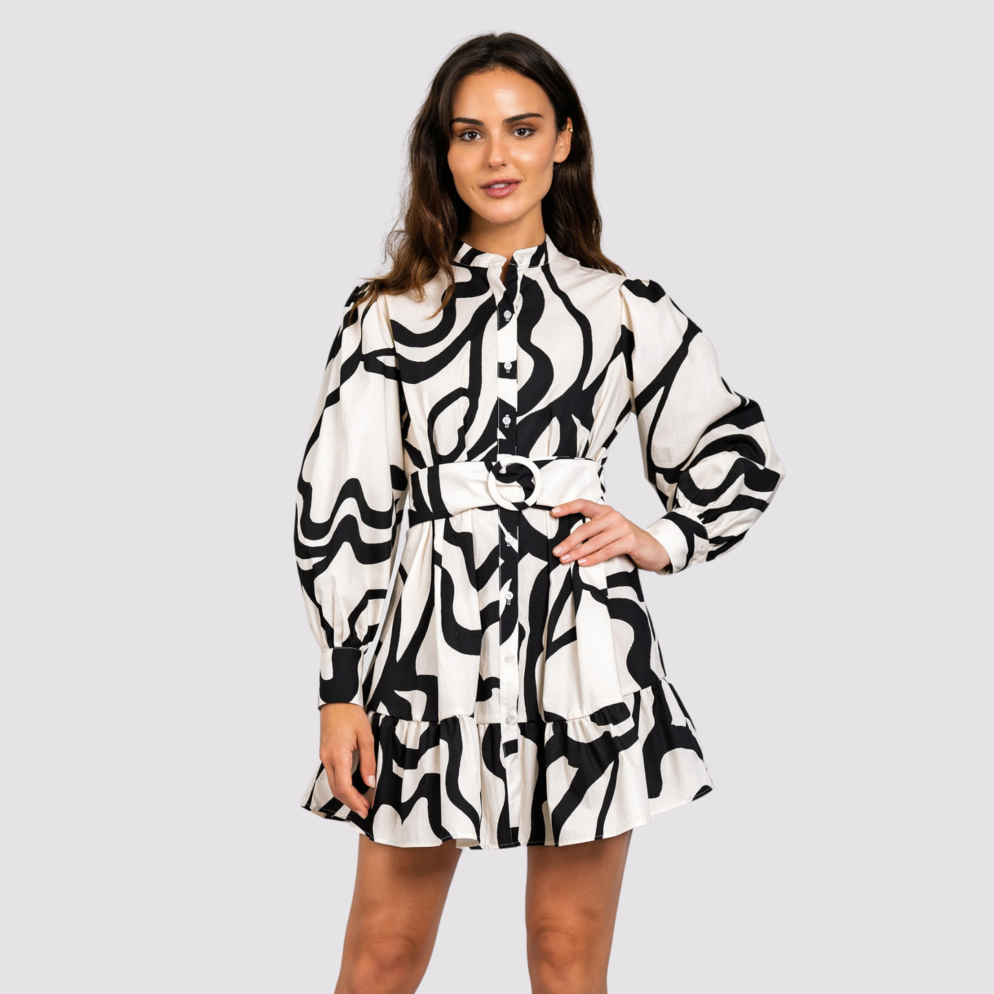 Lavender Brown Elizabeth Mini Dress in Cream/Black