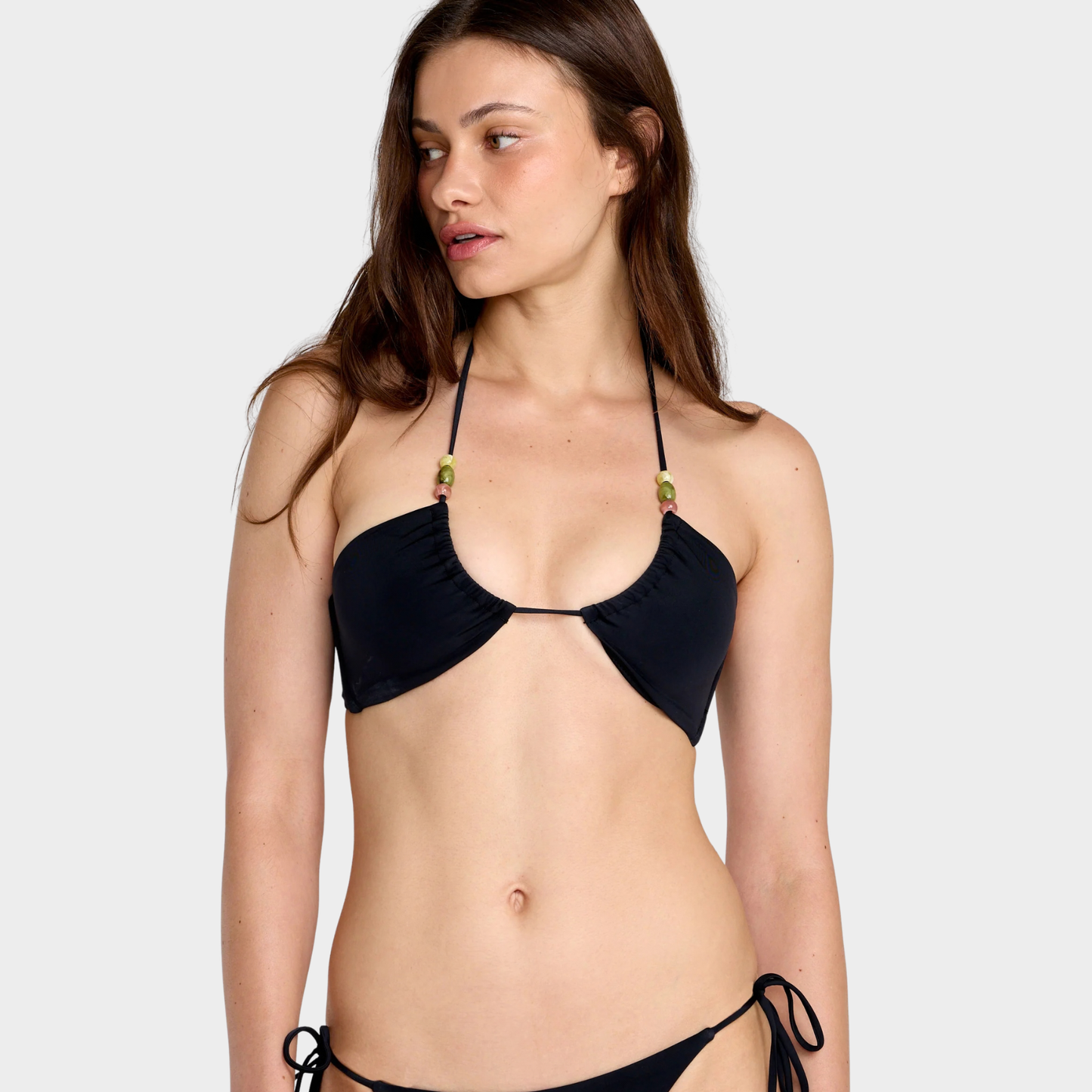 RVCA Cabana Halter Bandeau Bikini Top in RVCA Black
