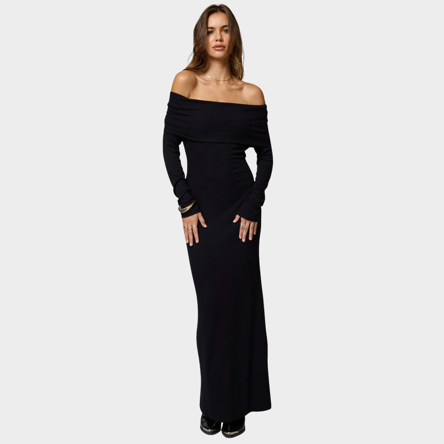 Stillwater Rib Long Sleeve Paloma Maxi Dress in Black