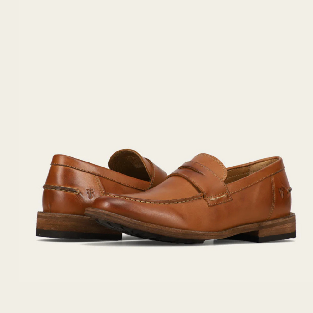 
                      
                        Pair of brown leather loafers from Frye
                      
                    