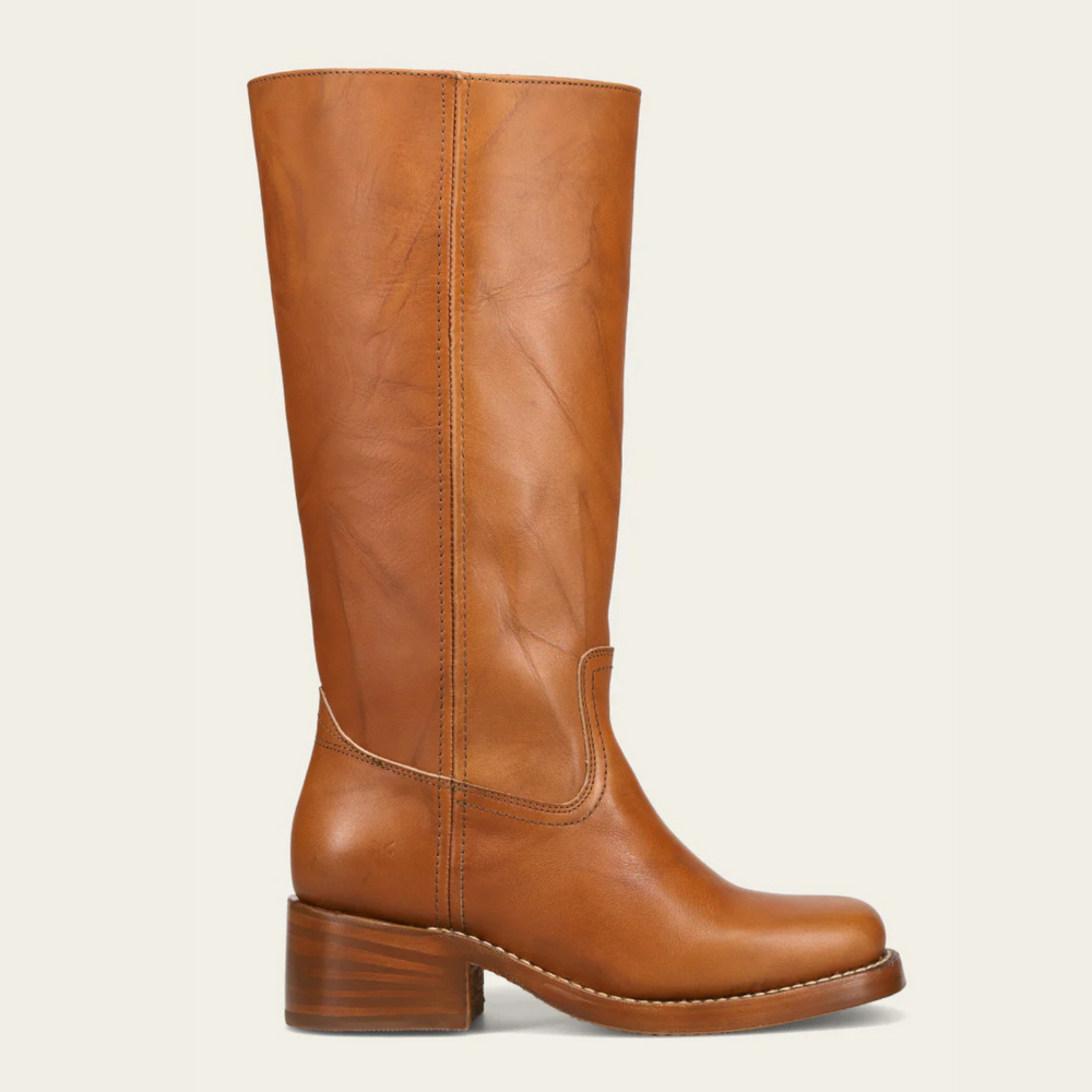 
                      
                        Women's tall brown leather boots with a wide calf silhouette
                      
                    